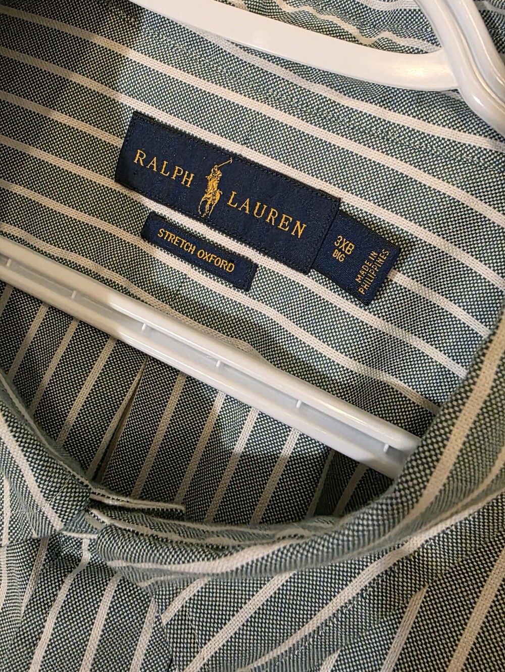 Lauren Ralph Lauren Men's 3XB Big Sage Green White Stripe Oxford Button-Down - Picture 6 of 9